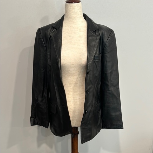 Jacqueline Ferrar Black Leather‎ Blazer Jacket Medium - Picture 1 of 12